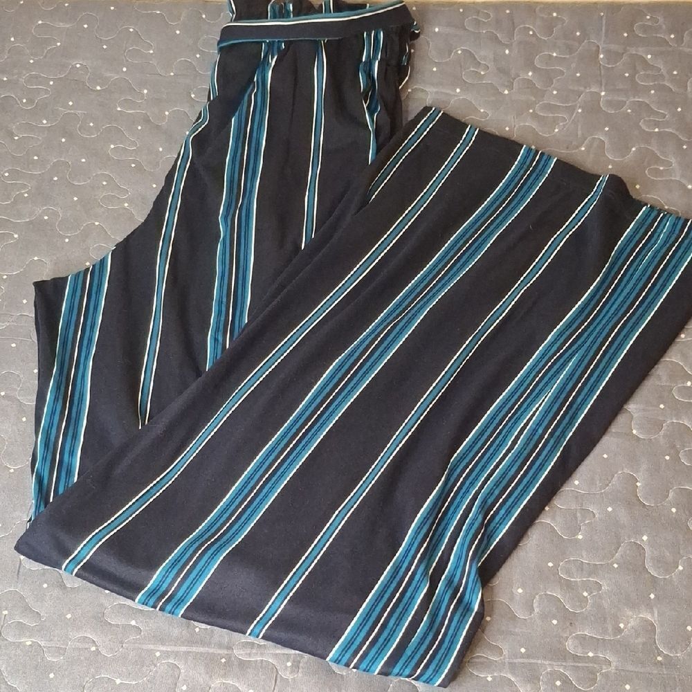 Monteau Blue Striped Women's Belted High Rise Pants size small NWT
